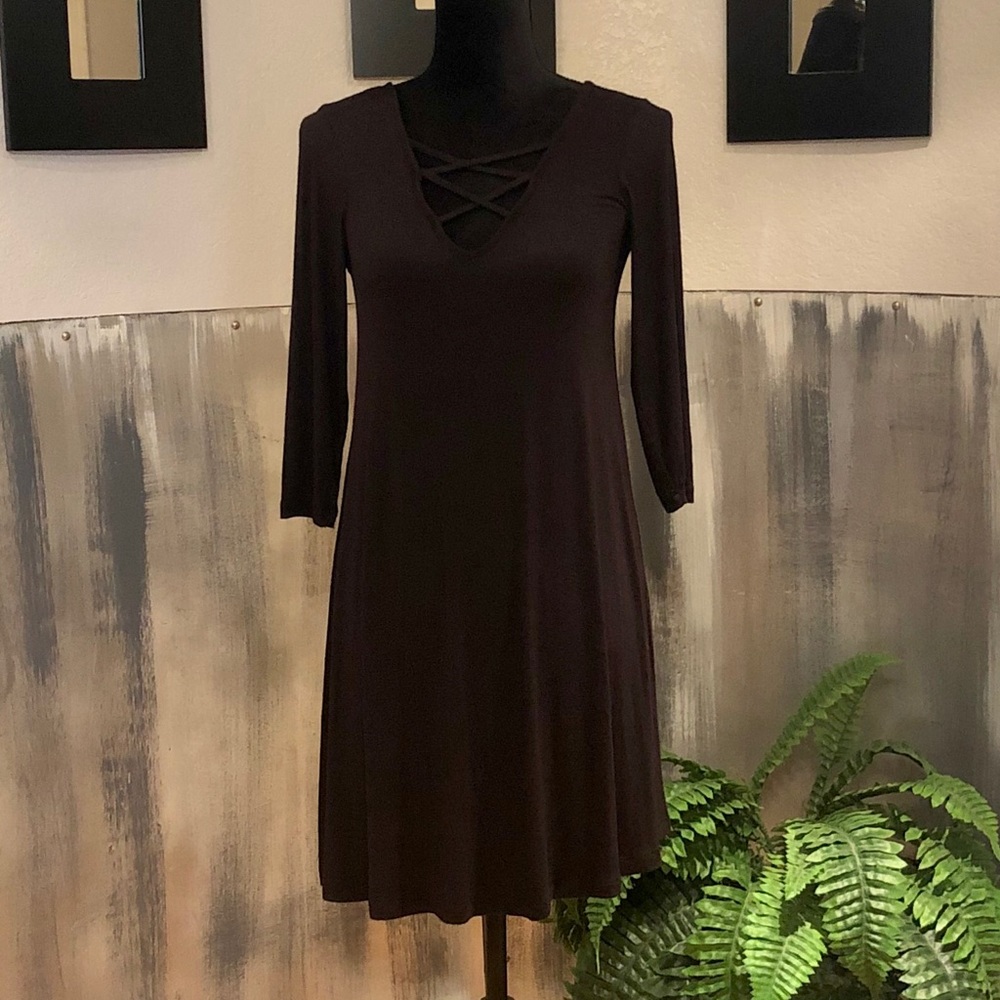 LBD Cute Black Jersey Dress Size XS (B14)